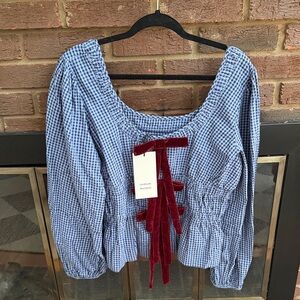 Damson Madder Dakota Blouse Blue Check NWT